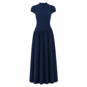 Robe Longue Élégante Bleu Marine – Coupe Cintrée & Jupe Fluide