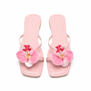 Sandales Plates Fleur Orchidée Rose Élégance Été Femme