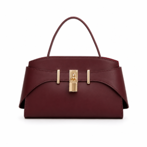 Sac à Main Luxe Bordeaux avec Fermoir Doré Élégant Femme