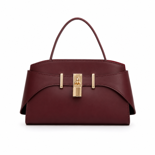 Sac à Main Luxe Bordeaux avec Fermoir Doré Élégant Femme