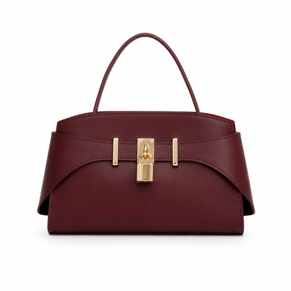 Sac à Main Luxe Bordeaux avec Fermoir Doré Élégant Femme