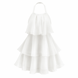 Robe Courte Blanche à Volants Élégante Femme