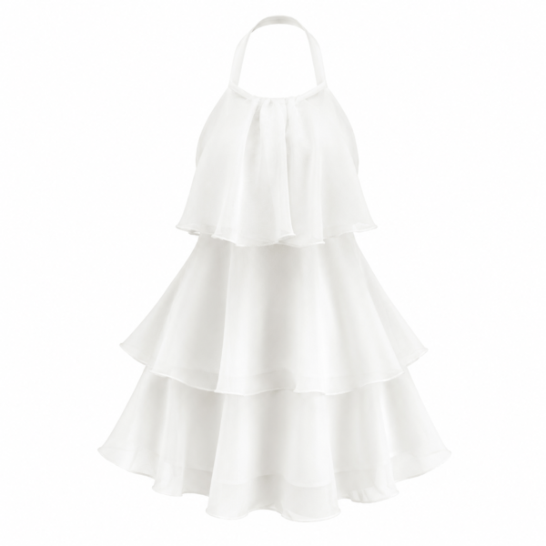Robe Courte Blanche à Volants Élégante Femme
