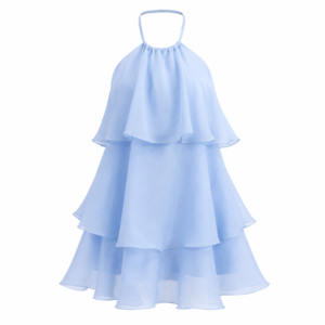 Robe Courte Bleu Ciel à Volants Femme