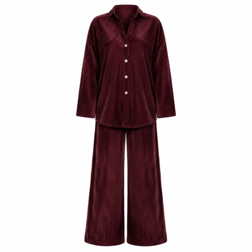 Ensemble Velours Côtelé Bordeaux Premium Femme