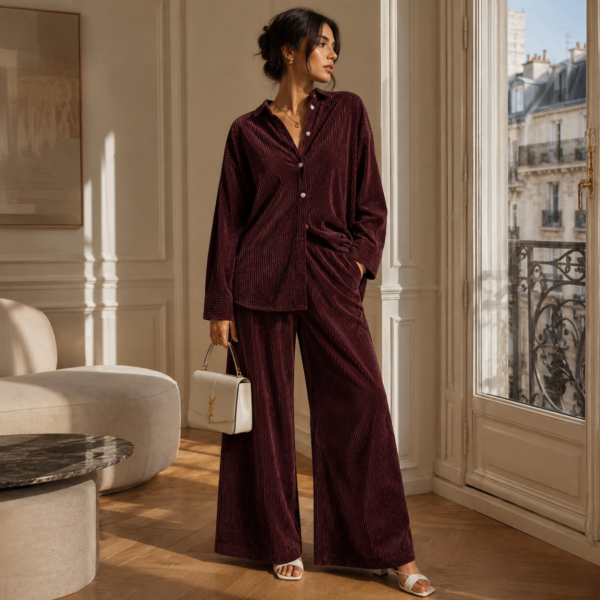 Ensemble Velours Côtelé Bordeaux Premium Femme