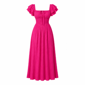 Robe Longue Plissée Fuchsia Élégance