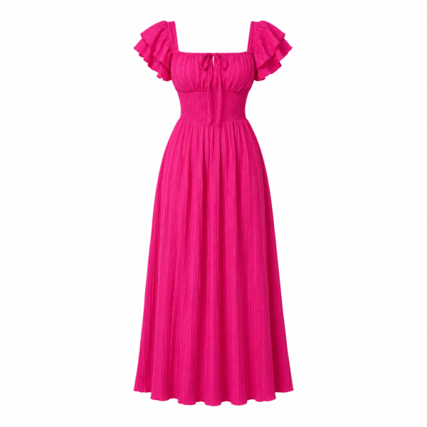 Robe Longue Plissée Fuchsia Élégance