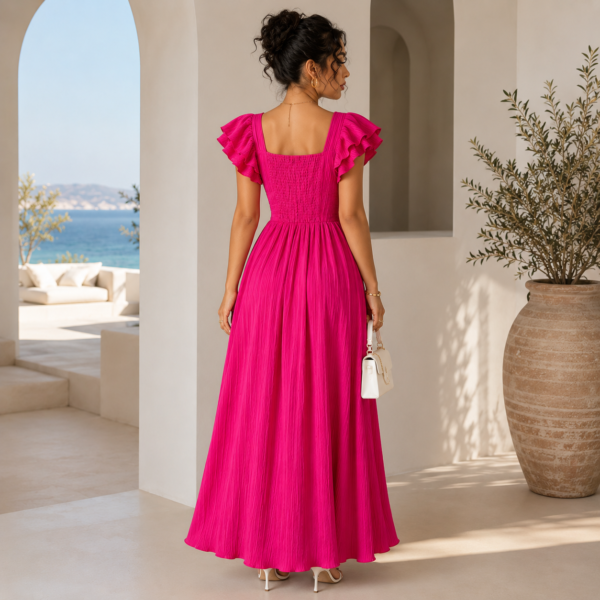 Robe Longue Plissée Fuchsia Élégance