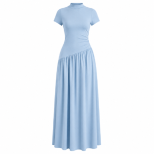 Robe Longue Bleu Ciel Cintrée Élégante Femme