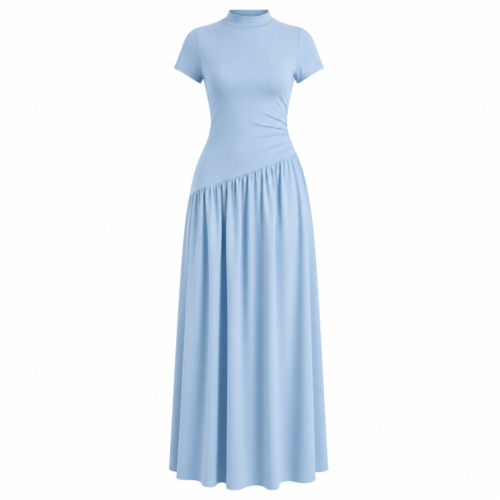 Robe Longue Bleu Ciel Cintrée Élégante Femme