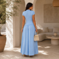 Robe Longue Bleu Ciel Cintrée Élégante Femme