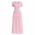 Robe Longue Rose Poudré Texturée Premium Femme