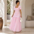 Robe Longue Rose Poudré Texturée Premium Femme