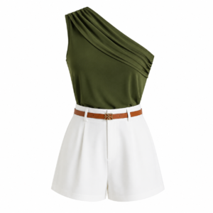 Ensemble Femme Bleu Olive Asymétrique Premium