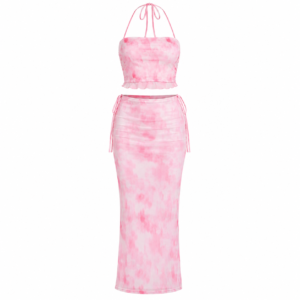 Ensemble Jupe Longue Rose Tie-Dye Premium Femme