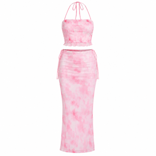 Ensemble Jupe Longue Rose Tie-Dye Premium Femme