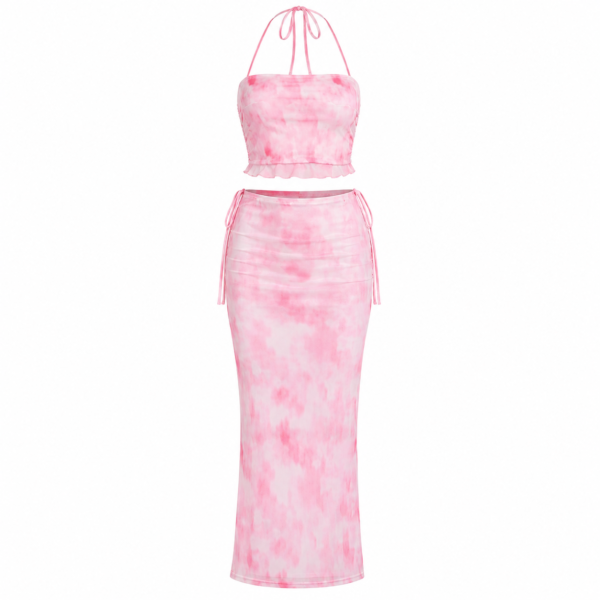 Ensemble Jupe Longue Rose Tie-Dye Premium Femme