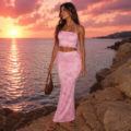 Ensemble Jupe Longue Rose Tie-Dye Premium Femme