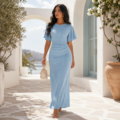 Robe Longue Bleu Ciel Élégance Femme