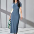 Robe en Maille Côtelée Unie pour Femme