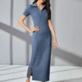 Robe en Maille Côtelée Unie pour Femme