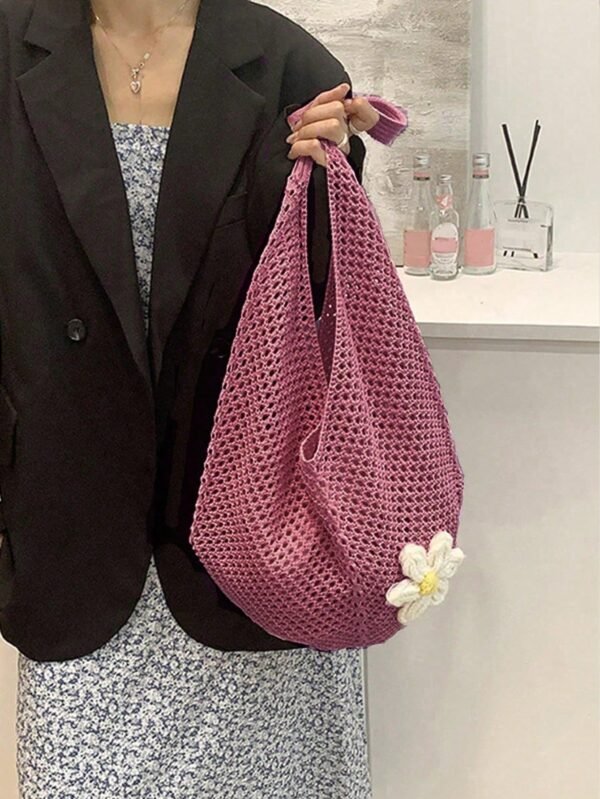 17623055830ed186b78c57a77dd403e89e066ccc7b Women's Hollow Woven Bohemian Beach Tote Bag Crochet Flower Shopping Bag