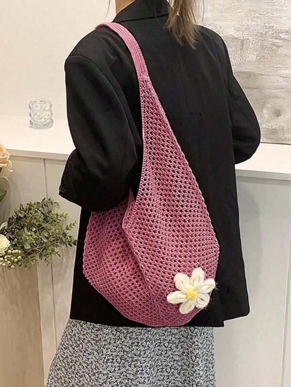 176230558363e10537842ac4d70fb3e9ea65519301 Women's Hollow Woven Bohemian Beach Tote Bag Crochet Flower Shopping Bag