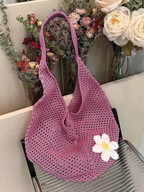 1762305583e0e8cfcbeb15b0d4b39aca6c62a6e84e Women's Hollow Woven Bohemian Beach Tote Bag Crochet Flower Shopping Bag