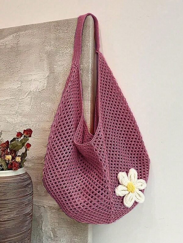 1762305583f518f9872d89c7c36335eb1712c5b5b7-1 Women's Hollow Woven Bohemian Beach Tote Bag Crochet Flower Shopping Bag