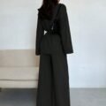 Ensemble Chemisier Col Revers et Pantalon Taille Haute pour Femmes Noir
