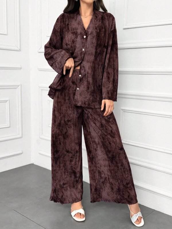Women's Batik Print Drop Shoulder Top and Loose Casual Pants 2-Piece Set