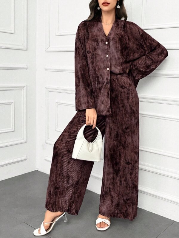 Women's Batik Print Drop Shoulder Top and Loose Casual Pants 2-Piece Set