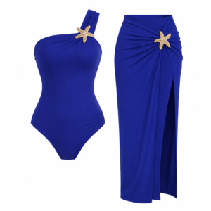 Maillot de Bain 1 Épaule Bleu Royal avec Jupe Longue de Plage – Ensemble Femme Élégant