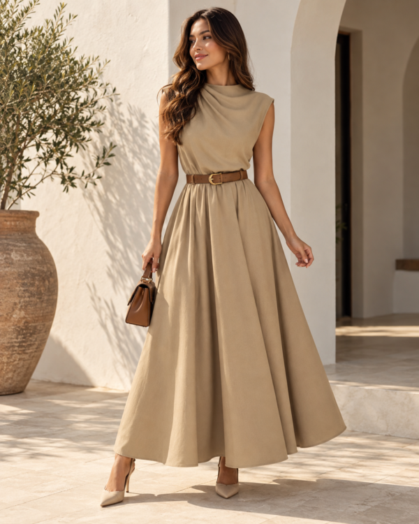 Robe Longue Sans Manches avec Ceinture – 2 Couleurs