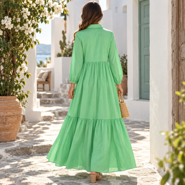 Robe Longue Chemise Fluide à Volants – 3 Couleurs