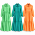 Robe Longue Chemise Fluide à Volants – 3 Couleurs
