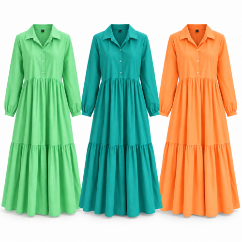Robe Longue Chemise Fluide à Volants – 3 Couleurs