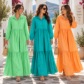 Robe Longue Chemise Fluide à Volants – 3 Couleurs