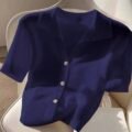 Top Polo Tricoté Bleu Marine à Manches Courtes