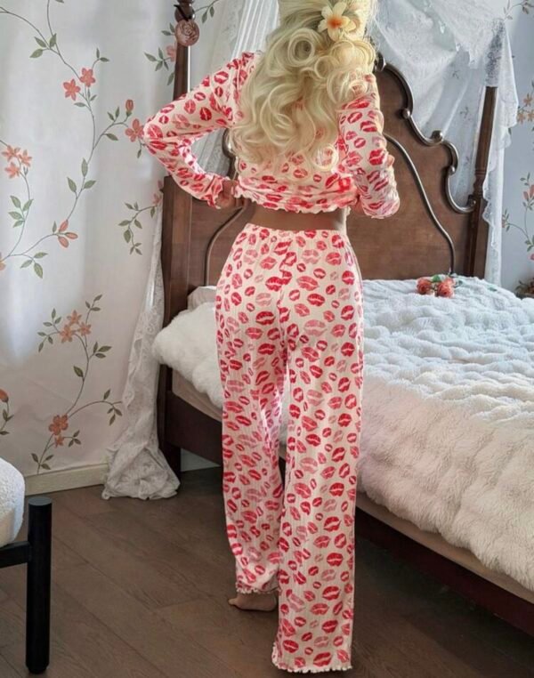 Ensemble Pyjama Femme Rose à Imprimé Lèvres