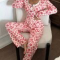 Ensemble Pyjama Femme Rose à Imprimé Lèvres