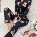 Combinaison Pyjama Femme Noir à Imprimé Ours
