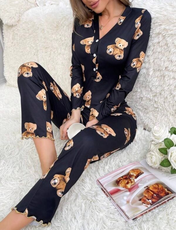 Combinaison Pyjama Femme Noir à Imprimé Ours