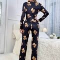 Combinaison Pyjama Femme Noir à Imprimé Ours