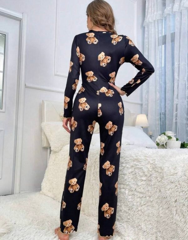 Combinaison Pyjama Femme Noir à Imprimé Ours