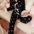Ensemble Pyjama Femme Noir à Motif Cerises et Nœuds