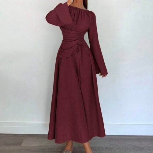 Siren Gaze Robe longue à manches longues avec taille cintrée élégante pour femmes