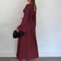 Siren Gaze Robe longue à manches longues avec taille cintrée élégante pour femmes