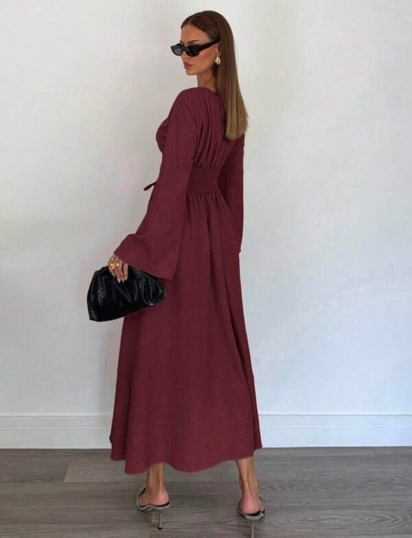 Siren Gaze Robe longue à manches longues avec taille cintrée élégante pour femmes